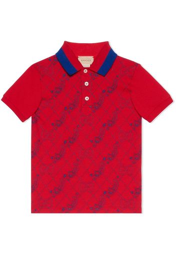 Gucci Kids Poloshirt mit Katzenstickerei - Rot