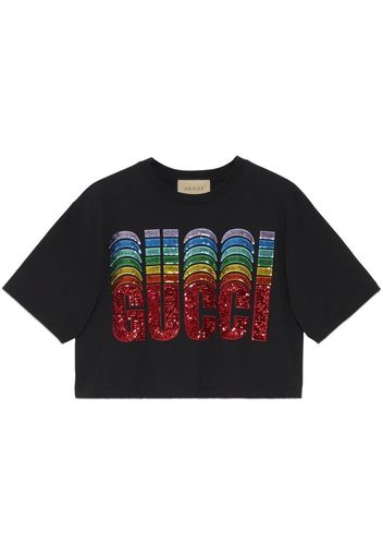 Gucci Cropped-T-Shirt mit Logo-Print - Schwarz