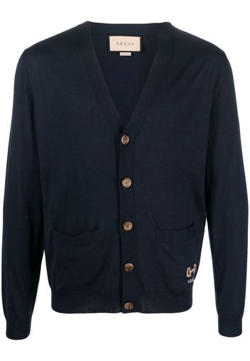 Gucci embroidered-logo V-neck cardigan - Blau