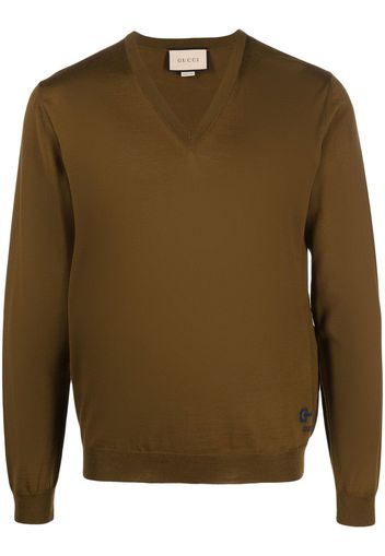 Gucci Horsebit-detail V-neck jumper - Braun