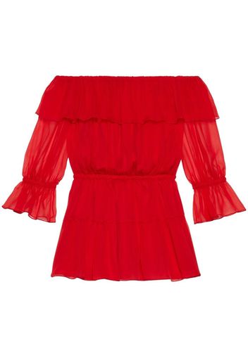 Gucci off-shoulder silk-chiffon dress - Rot