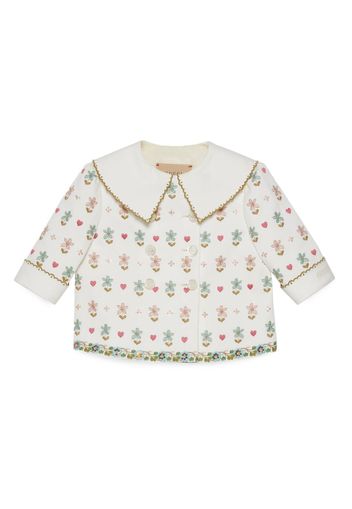 Gucci Kids floral-embroidered cotton coat - Weiß