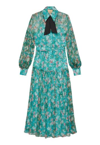 Gucci Seidenkleid mit Blumen-Print - Blau