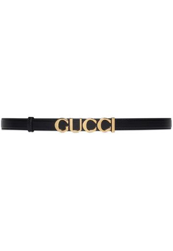 Gucci logo-plaque thin leather belt - Schwarz