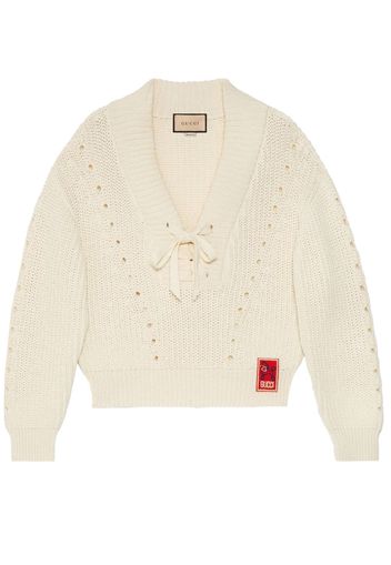 Gucci open-knit lace-up jumper - Weiß