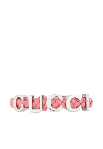 Gucci logo-lettering leather bracelet - Rosa