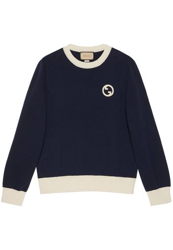 Gucci Maglione in maglia di lana e cotone con patch - Blau