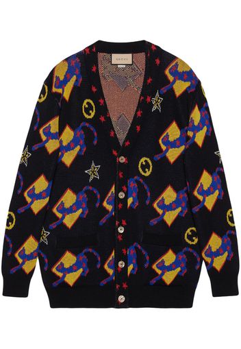 Gucci patterned-intarsia cotton cardigan - Schwarz