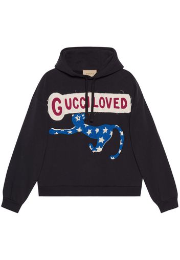 Gucci logo-print embroidered hoodie - Schwarz