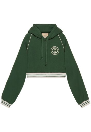 Gucci embroidered-logo cropped hoodie - Grün