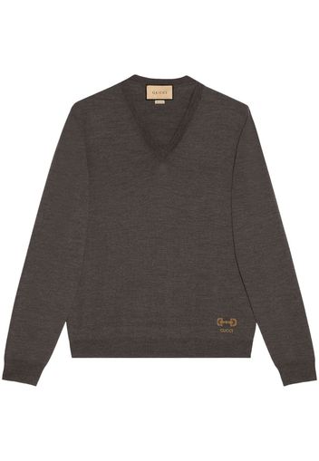 Gucci Horsebit-detail V-neck jumper - Grau