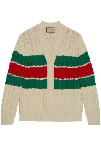 Gucci Web Stripe cable-knit cardigan - Weiß