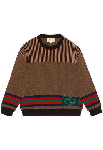 Gucci Gestreifter Pullover mit GG - Braun