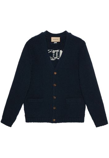 Gucci intarsia-knit logo wool cardigan - Blau