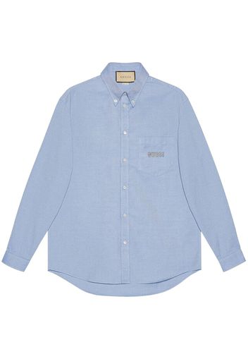 Gucci embroidered-logo cotton shirt - Blau