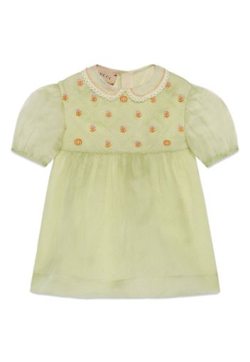 Gucci Kids floral-embroidery silk organza dress - Grün