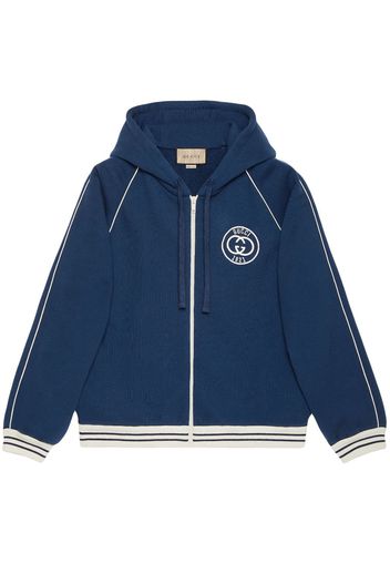 Gucci Interlocking G logo-patch zipped hoodie - 4030 BLU