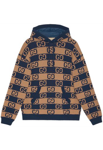 Gucci Supreme GG intarsia-knit hoodie - Blau