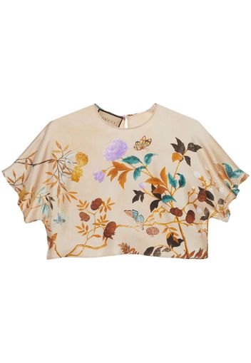 Gucci Tian-print silk T-shirt - Nude