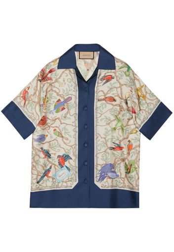 Gucci Bird-print silk shirt - Blau