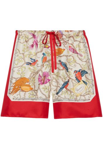 Gucci bird-print silk shorts - Rot