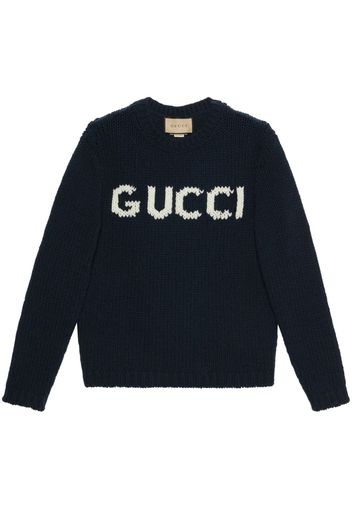 Gucci intarsia-knit logo wool jumper - Blau