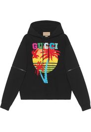 GUCCI removable-sleeve Gucci Sunset-print hoodie - Schwarz
