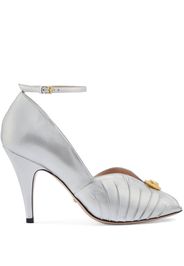 Gucci GG-plaque metallic-leather sandals - Silber