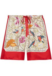 Gucci bird-print silk shorts - Rot