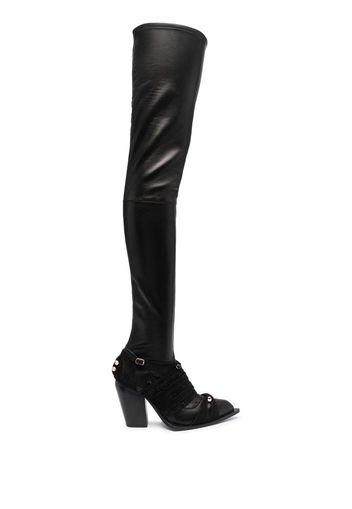 HARDOT fringed-panel thigh boots - Schwarz