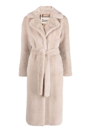 Herno monogram-trim faux-fur coat - Nude