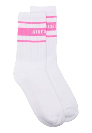 Hide&Jack Gerippte Socken mit Logo-Streifen - Weiß