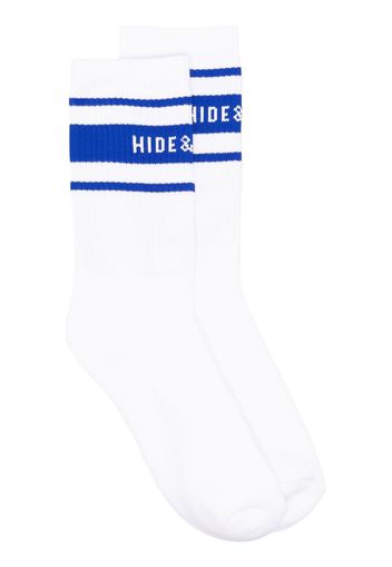 Hide&Jack Gerippte Socken mit Logo-Streifen - Weiß