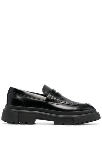 Hogan leather ridged-sole loafers - Schwarz