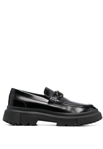 Hogan logo-plaque leather loafers - Schwarz