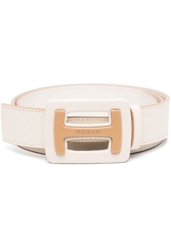 Hogan logo-plaque leather belt - Nude