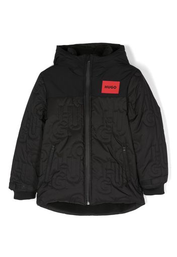 HUGO KIDS Gefütterte Kapuzenjacke mit Logo - Schwarz