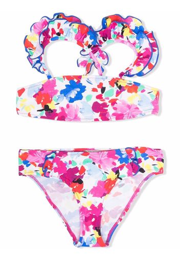 Il Gufo floral-paint print bikini set - Weiß