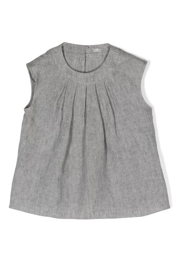 Il Gufo pleated round-neck linen top - Grau