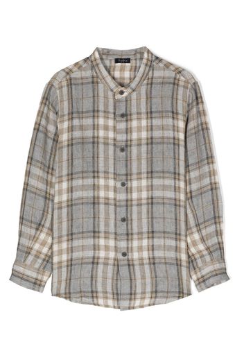 Il Gufo long-sleeve plaid linen shirt - Grau