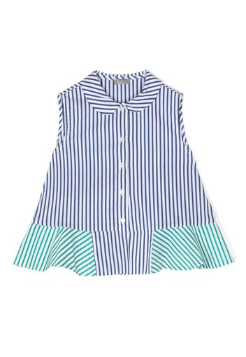 Il Gufo striped sleeveless ruffle-trim shirt - Blau