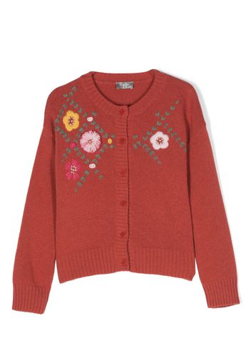 Il Gufo Cardigan mit Blumenstickerei - Rot