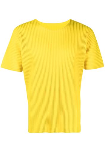 Issey Miyake crew-neck plissé T-shirt - Gelb