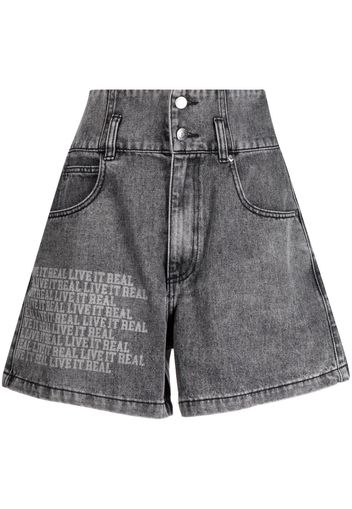 izzue slogan-print high-rise denim shorts - Grau