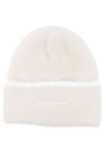 Jacquemus embroidered-logo fuzzy-knit beanie - Nude