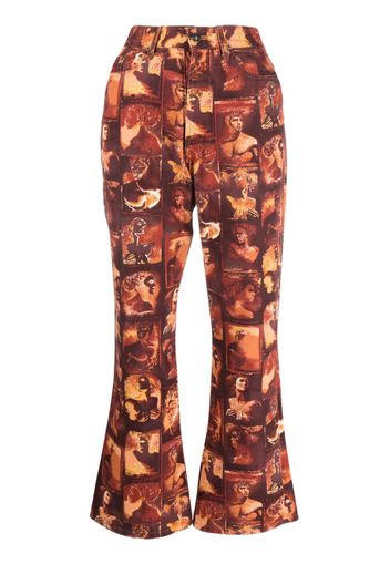 Jean Paul Gaultier Pre-Owned 1990s sculpture-print flared cropped trousers - Rot