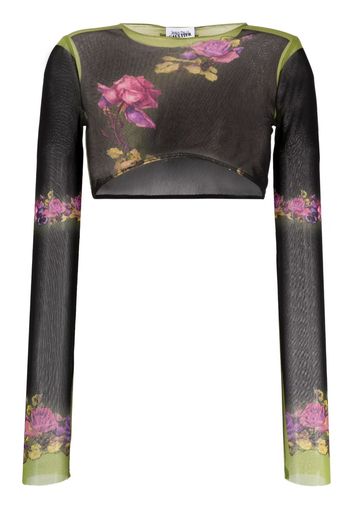 Jean Paul Gaultier floral-print cropped top - Schwarz