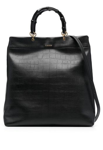 Jil Sander bamboo-handle embossed tote bag - Schwarz