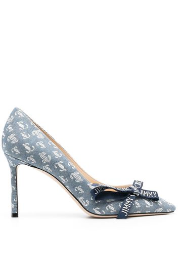 Jimmy Choo all-over-logo-print denim pumps - Blau