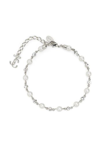 Jimmy Choo logo-charm pearl-detail anklet - Silber